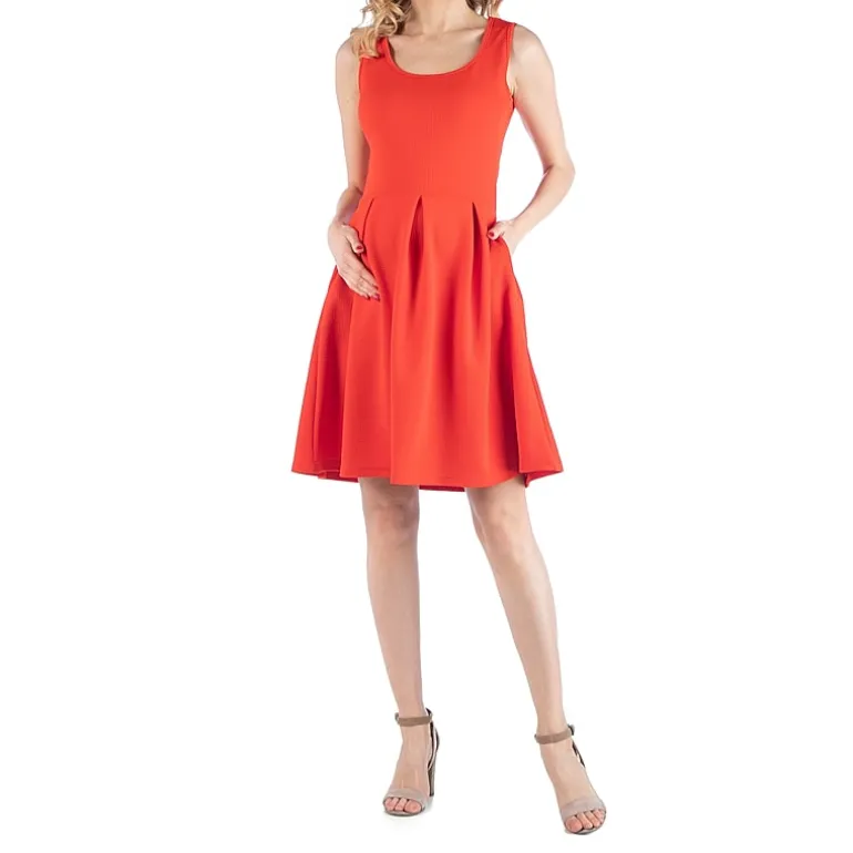 24/7 Comfort Apparel Sleeveless Pleated Dress with Pockets