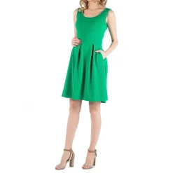 24/7 Comfort Apparel Sleeveless Pleated Dress with Pockets