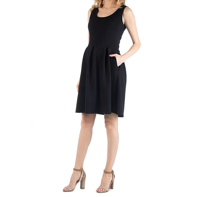 24/7 Comfort Apparel Sleeveless Pleated Dress with Pockets