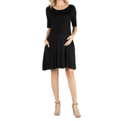 24/7 Comfort Apparel Soft Flare T-Shirt Dress with Pockets