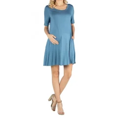 24/7 Comfort Apparel Soft Flare T-Shirt Dress with Pockets