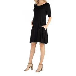 24/7 Comfort Apparel Soft Flare T-Shirt Dress with Pockets