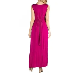 24/7 Comfort Apparel V Neck Sleeveless Maxi Dress with Belt