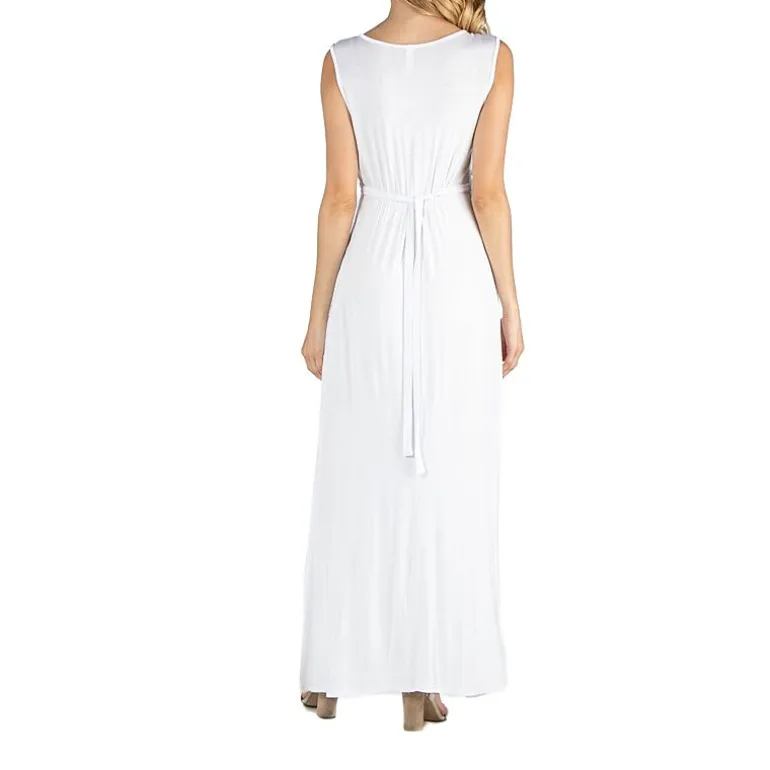 24/7 Comfort Apparel V Neck Sleeveless Maxi Dress with Belt