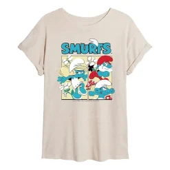 Comic Womens Juniors Crew Neck Short Sleeve Oversized Smurfs Graphic T-Shirt