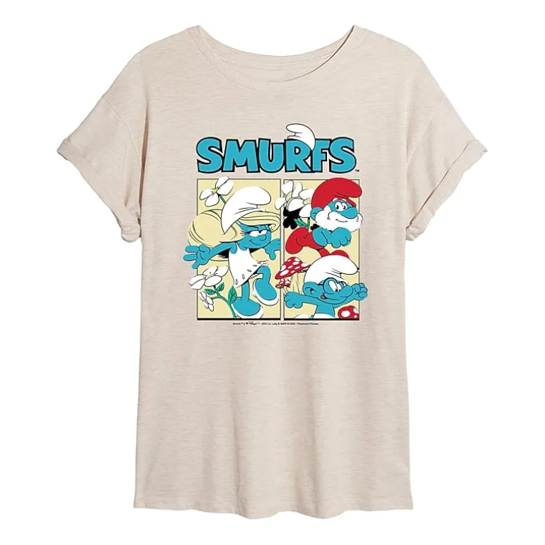 Comic Womens Juniors Crew Neck Short Sleeve Oversized Smurfs Graphic T-Shirt