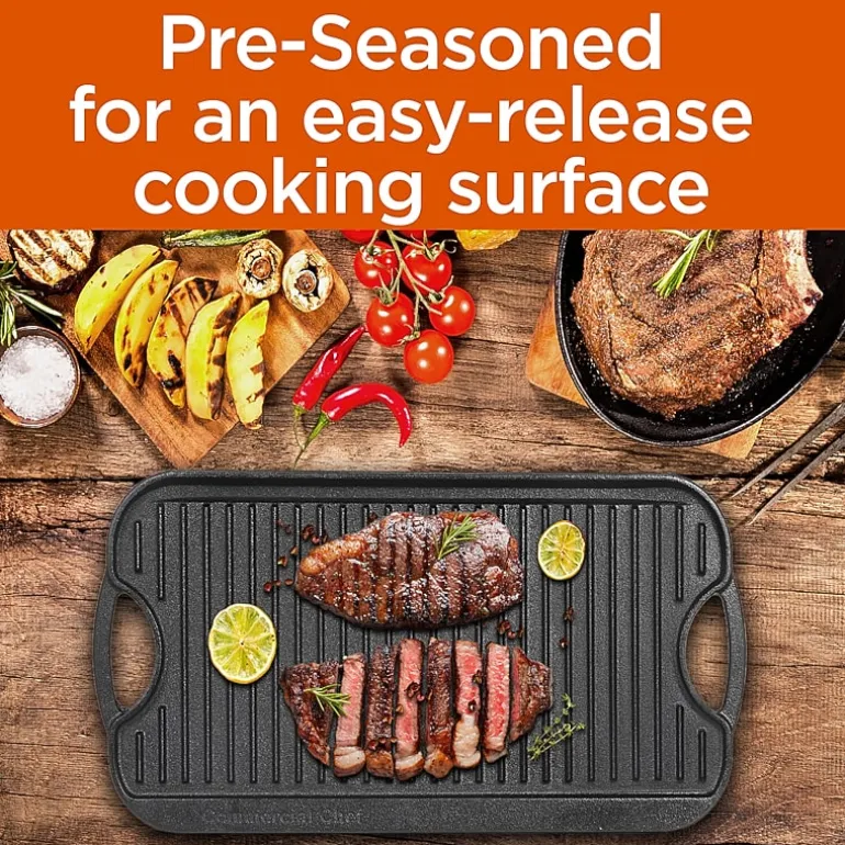 Commercial Chef Reversible Grill Cast Iron Grill Pan