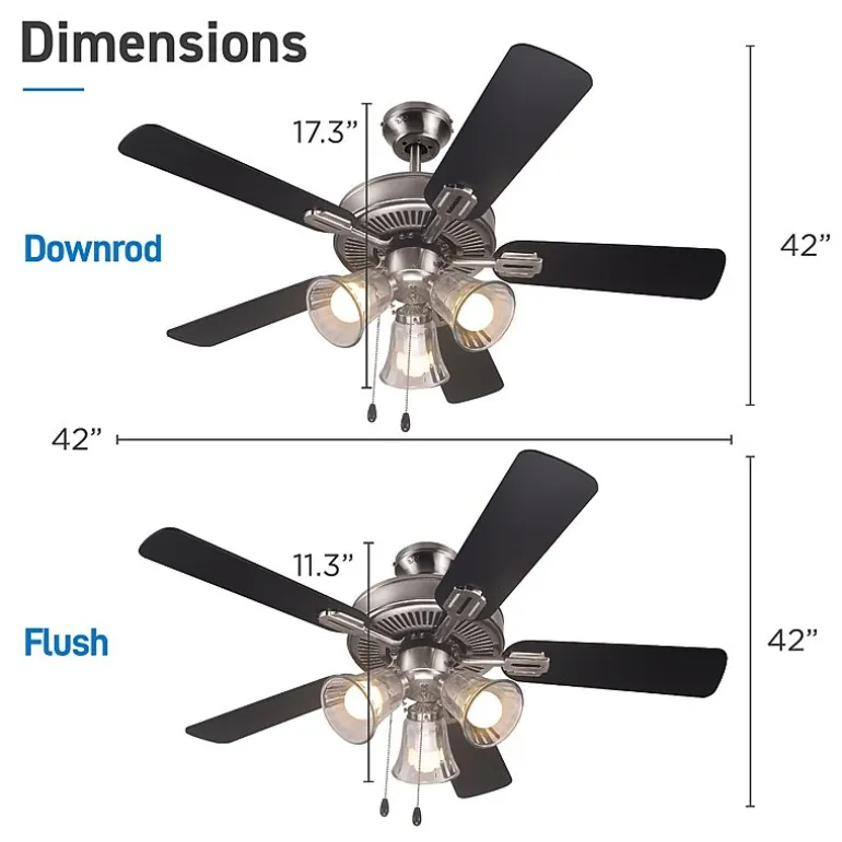 Commercial Cool 42” Contemporary Ceiling Fan With Lights Cools Up To 175 Sq Ft With Dual Chain/Reversible Blades