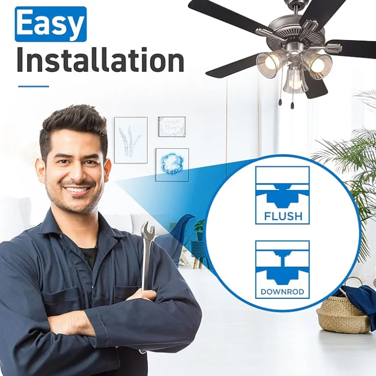 Commercial Cool 42” Contemporary Ceiling Fan With Lights Cools Up To 175 Sq Ft With Dual Chain/Reversible Blades