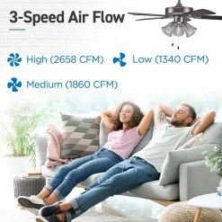 Commercial Cool 42” Contemporary Ceiling Fan With Lights Cools Up To 175 Sq Ft With Dual Chain/Reversible Blades