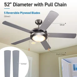 Commercial Cool 52” Modern Ceiling Fan With Lights Cools Up To 350 Sq Ft Featuring 3 Air Flow Speeds With Dual Chain