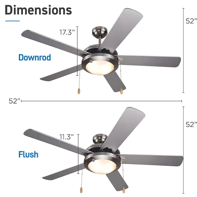 Commercial Cool 52” Modern Ceiling Fan With Lights Cools Up To 350 Sq Ft Featuring 3 Air Flow Speeds With Dual Chain