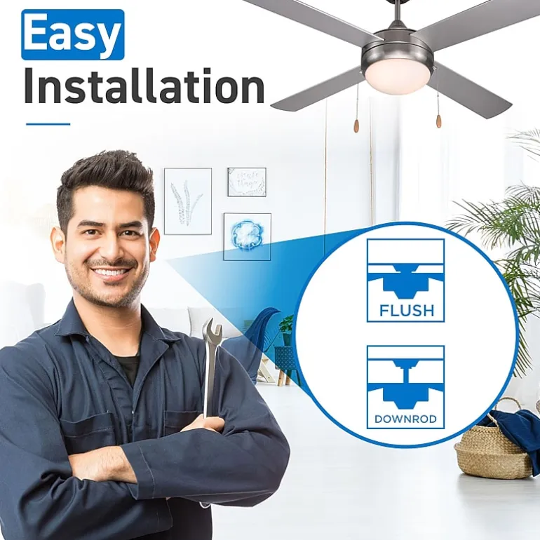 Commercial Cool 52” Modern Ceiling Fan With Lights Cools Up To 350 Sq Ft Featuring 3 Air Flow Speeds With Dual Chain