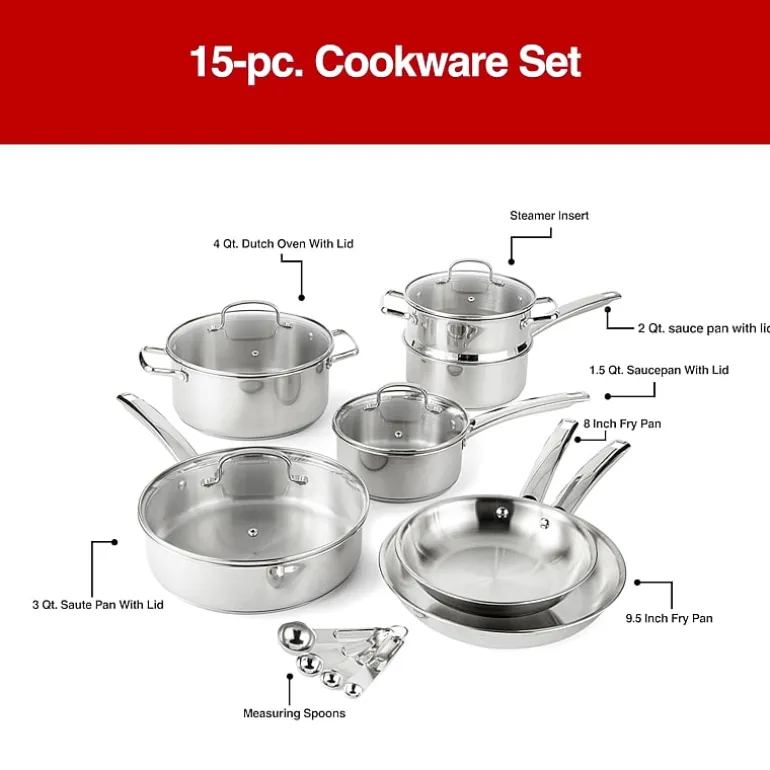 Cooks Stainless Steel 15-pc. Cookware Set