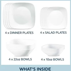 Corelle Vivid White 16-pc. Glass Dinnerware Set
