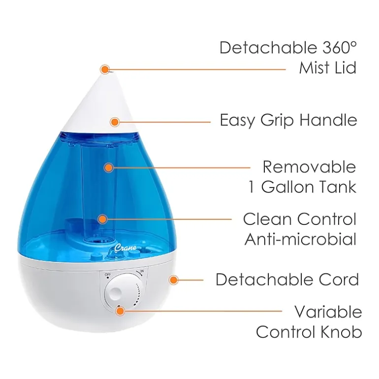 Crane Drop 1 Gallon Ultrasonic Cool Mist Humidifier - Blue/White