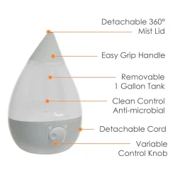 Crane Drop 1 Gallon Ultrasonic Cool Mist Humidifier - Grey