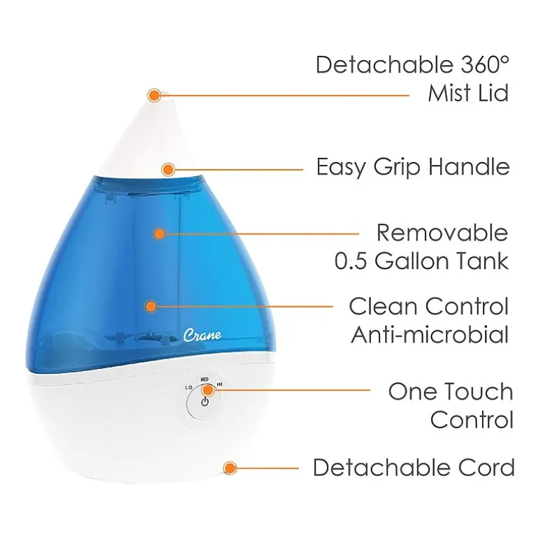 Crane Droplet 0.5 Gallon Ultrasonic Cool Mist Humidifier - Blue/White