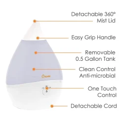 Crane Droplet 0.5 Gallon Ultrasonic Cool Mist Humidifier - White