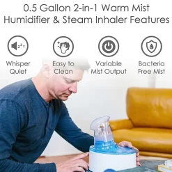 Crane 0.5 Gallon 2-In-1 Warm Mist Humidifier & Personal Steam Inhaler