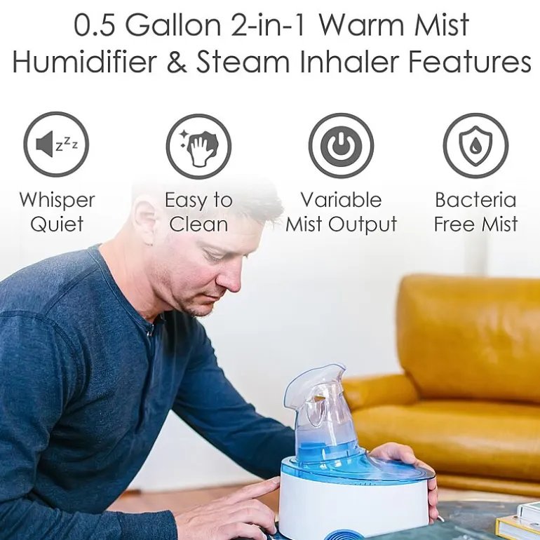 Crane 0.5 Gallon 2-In-1 Warm Mist Humidifier & Personal Steam Inhaler
