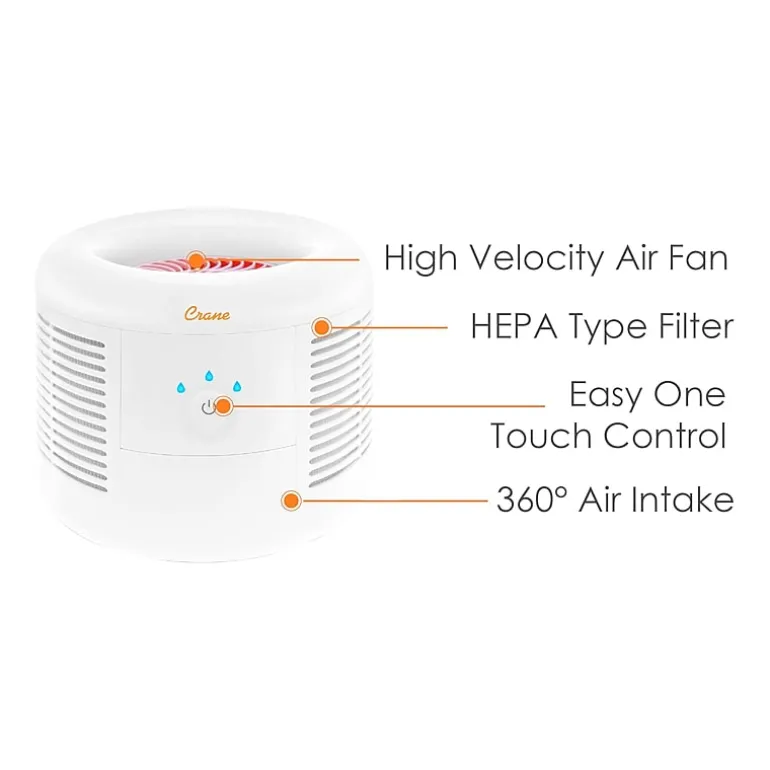 Crane HEPA Air Purifier , 300 Sq Ft. Coverage, Compact