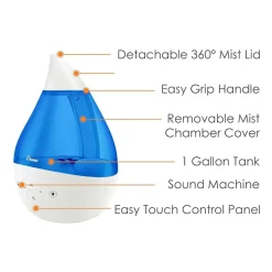 Crane 4-In-1 Top Fill 1 Gallon Cool Mist Humidifier with Sound Machine - Blue/White