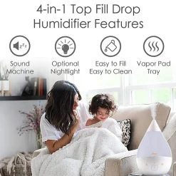 Crane 4-In-1 Top Fill 1 Gallon Cool Mist Humidifier with Sound Machine - White