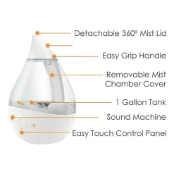 Crane 4-In-1 Top Fill 1 Gallon Cool Mist Humidifier with Sound Machine - Clear/White