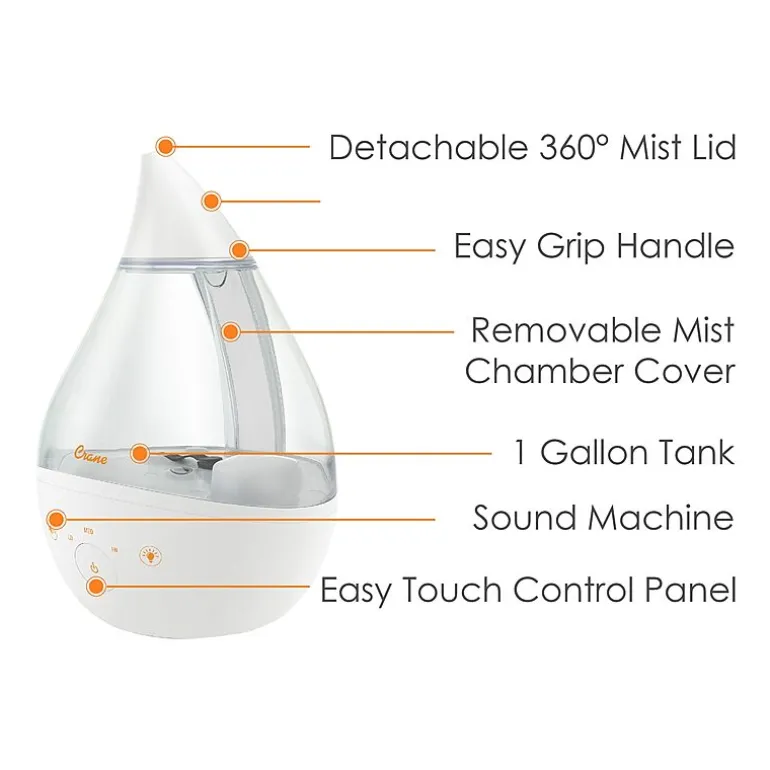 Crane 4-In-1 Top Fill 1 Gallon Cool Mist Humidifier with Sound Machine - Clear/White