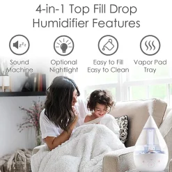Crane 4-In-1 Top Fill 1 Gallon Cool Mist Humidifier with Sound Machine - Clear/White