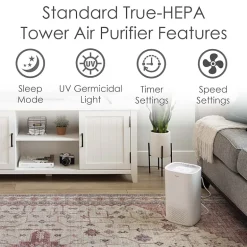 Crane True HEPA Air Purifier With Germicidal UV Light, 250 Sq Ft. Coverage, Standard