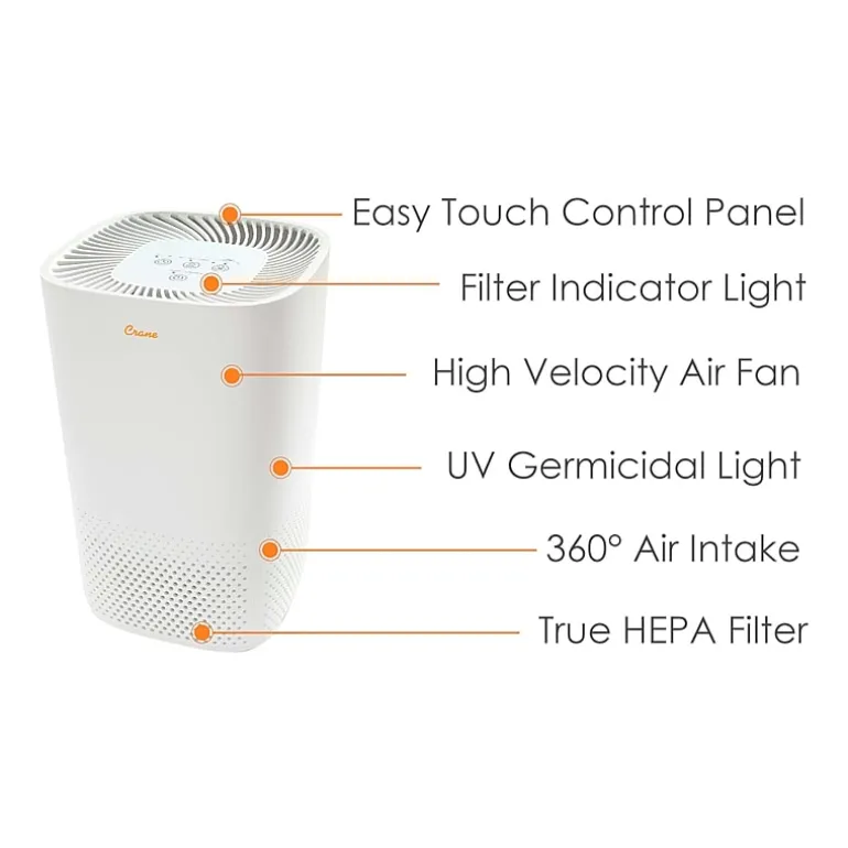 Crane True HEPA Air Purifier With Germicidal UV Light, 250 Sq Ft. Coverage, Standard