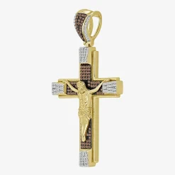 Crucifix (Brown / I3) Mens 1/2 CT. T.W. Natural Champagne Diamond 10K Gold Cross Pendant