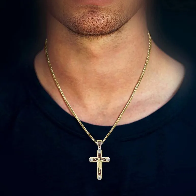 Crucifix (Brown / I3) Mens 1/2 CT. T.W. Natural Champagne Diamond 10K Gold Cross Pendant