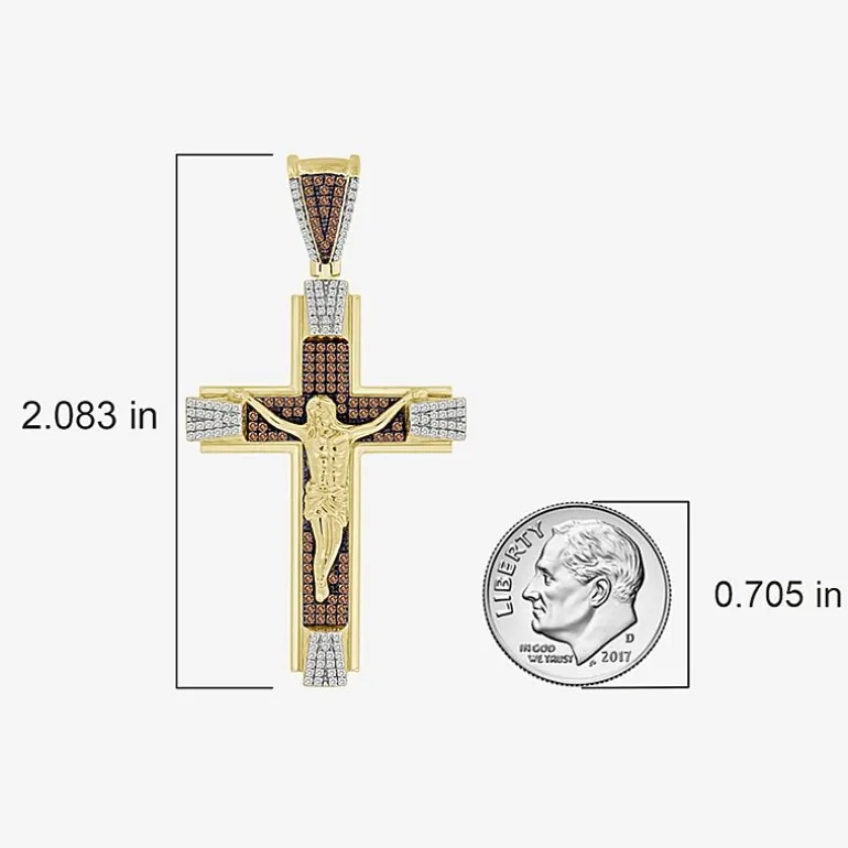 Crucifix (Brown / I3) Mens 1/2 CT. T.W. Natural Champagne Diamond 10K Gold Cross Pendant