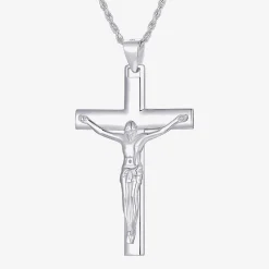 Crucifix Mens Sterling Silver Cross 24 Inch Pendant Necklace