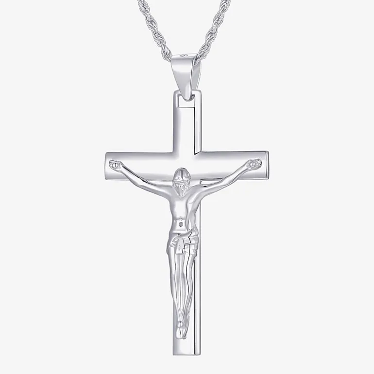 Crucifix Mens Sterling Silver Cross 24 Inch Pendant Necklace