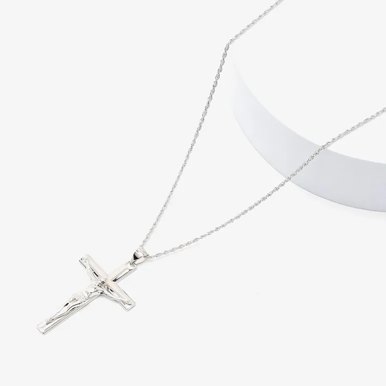 Crucifix Mens Sterling Silver Cross 24 Inch Pendant Necklace
