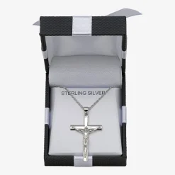 Crucifix Mens Sterling Silver Cross 24 Inch Pendant Necklace