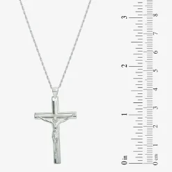 Crucifix Mens Sterling Silver Cross 24 Inch Pendant Necklace