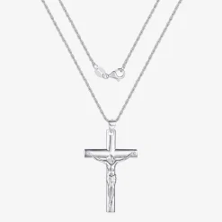 Crucifix Mens Sterling Silver Cross 24 Inch Pendant Necklace