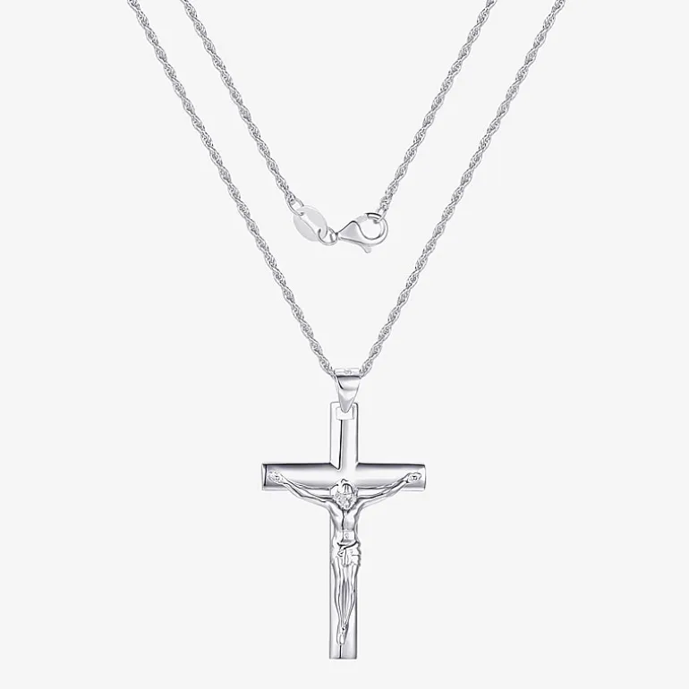 Crucifix Mens Sterling Silver Cross 24 Inch Pendant Necklace