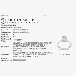 1 1/4 CT. Lab-Grown (G / SI2) Diamond Round Solitaire Engagement Ring In 14k Gold