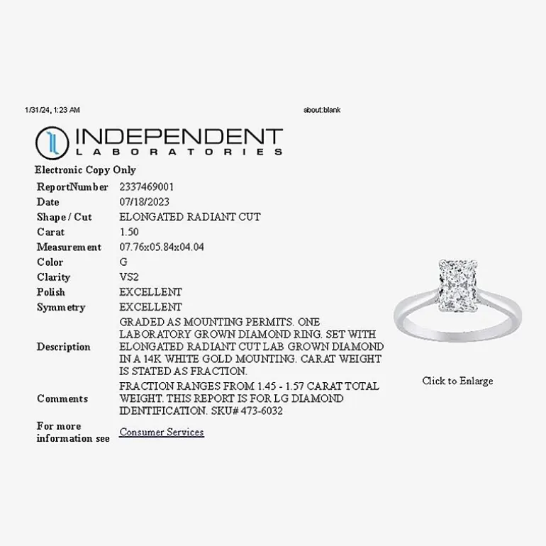 1 1/2 CT. Lab-Grown (G / VS2) Diamond 14K Gold Radiant-Cut Solitaire Engagement Ring