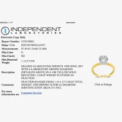 1 1/2 CT..Round Lab-Grown (G / Si2) Diamond Solitaire Engagement Ring in 14K Gold