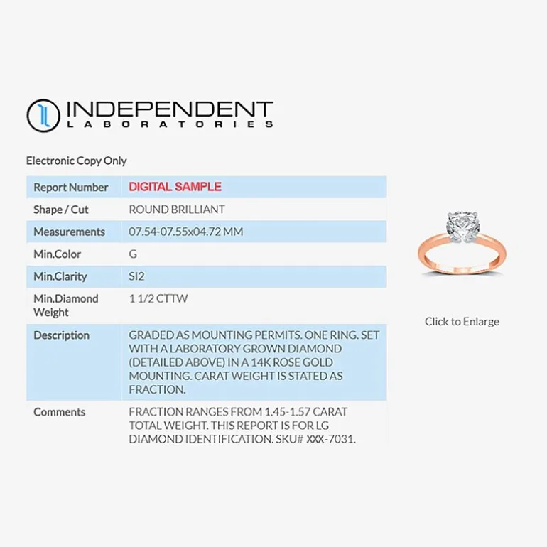 1 1/2 CT..Round Lab-Grown (G / Si2) Diamond Solitaire Engagement Ring in 14K Gold