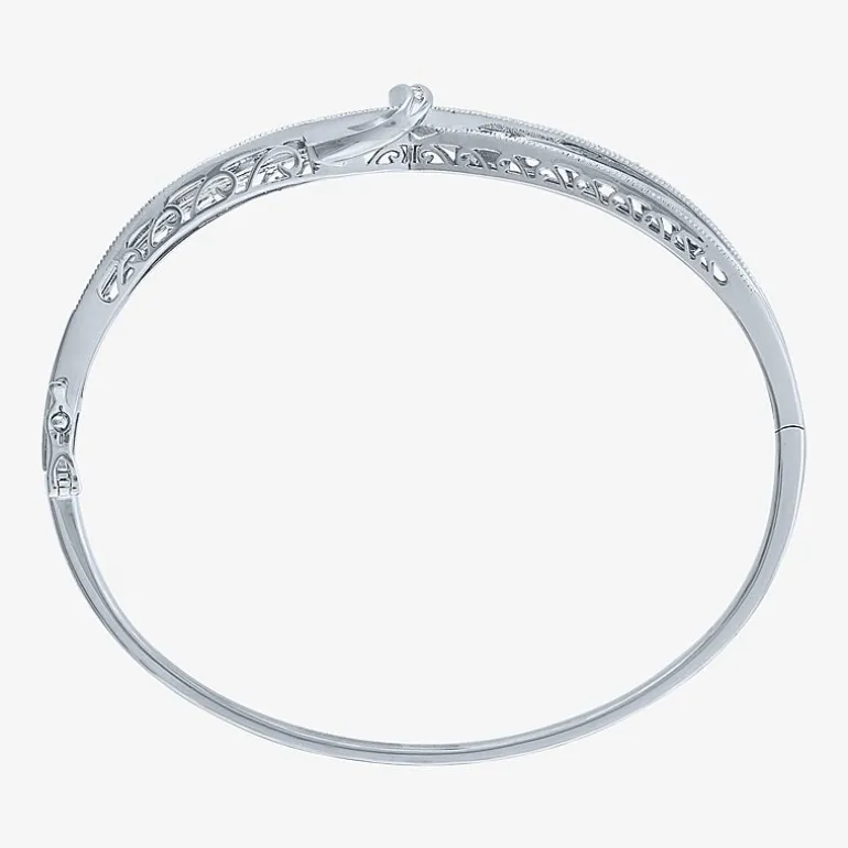 1/10 CT. T.W. Diamond Crossover Bangle Bracelet in Sterling Silver or 14K Gold Over Silver
