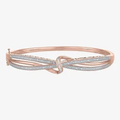 1/10 CT. T.W. Diamond Crossover Bangle Bracelet in Sterling Silver or 14K Gold Over Silver