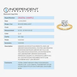 2 1/5 CT. T.W. (G-H / SI1-SI2) Lab-Grown Diamond Solitaire Engagement Ring in 14K Gold